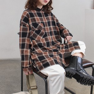 Loose-fitting design Minimalist Stylish Casual Solid color Striped Checked oversized custom 17853 Loose Checked Shirt