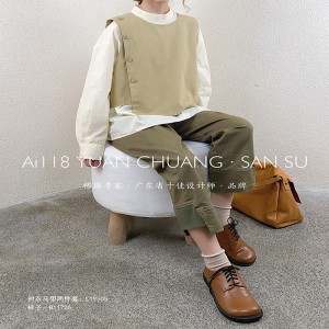 Loose fitting design Minimalist Stylish Casual Solid color Striped Checked oversized custom 19505 Round obojek Shirt + Waistcoat