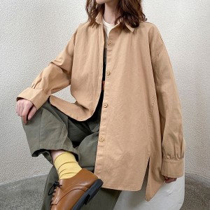 Loose-fitting design Minimalist Stylish Casual Solid color Striped Checked oversized custom 17757 Loose Shirt