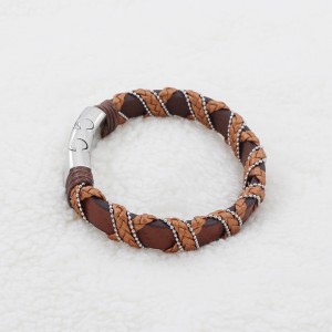 Ocelový náramek s několika vrstvami Wrist Cuff Braelet Multi-Color Braided Leather Brackeet s magnetickou klapkou