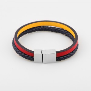 Módní kožené šperky Pravý kožený náramek Muti-Layer Pletený kožený náramek z nerezové oceli