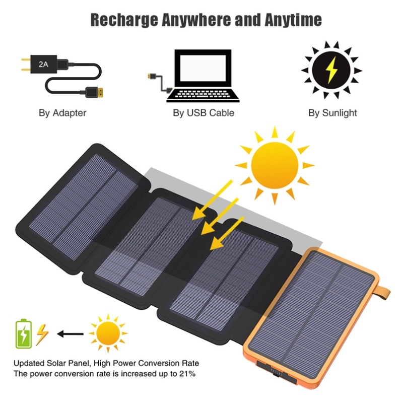 Venkovní vodotěsná bezdrátová přenosná mobilní baterie Rychlá nabíječka 1-5 externích solárních panelů skládací solární banka