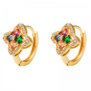 European and American Fashion Retro přání AliExpressnové měděné zlaté květinovénáušnice s barevnými zirkonnáušnice