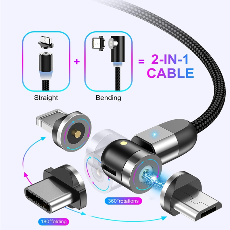 2ND GEN 540 Rotace mikro USB typu C Magnetickýnabíjecí kabel Nylon pletené magnetické rychlénabíjení USB