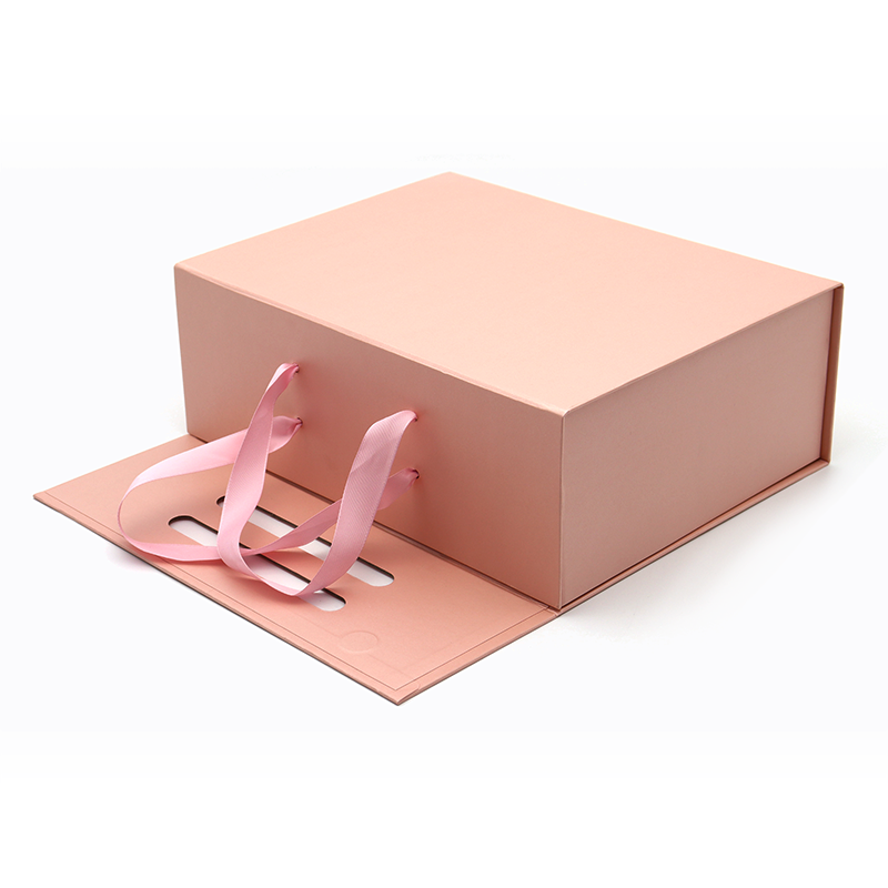 Vlastní logo tištěné skládací papír ploché balení kosmetické dárkové balení růžové magnetické krabice s rukojetí