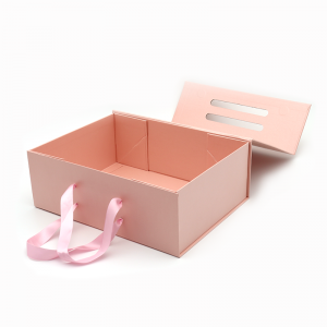 Vlastní logo tištěné skládací papír ploché balení kosmetické dárkové balení růžové magnetické krabice s rukojetí