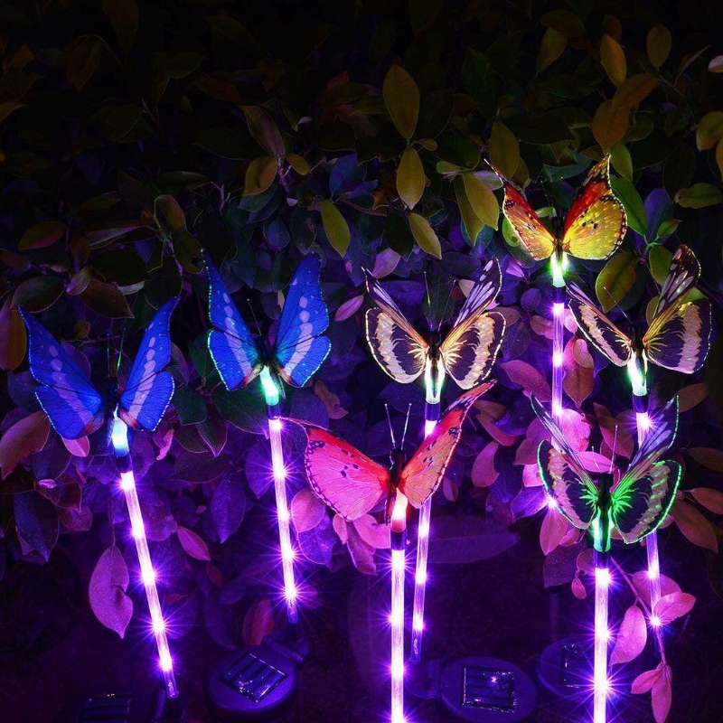 Multi-color se měnící LED zahrada solární světla vlákno optický motýl dekorační světla zahradní solární světla
