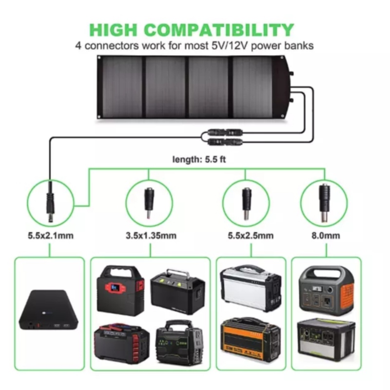 Přenosný skládací solárnínabíječka 60W 18V pro kempování mobilní telefonnabíjení