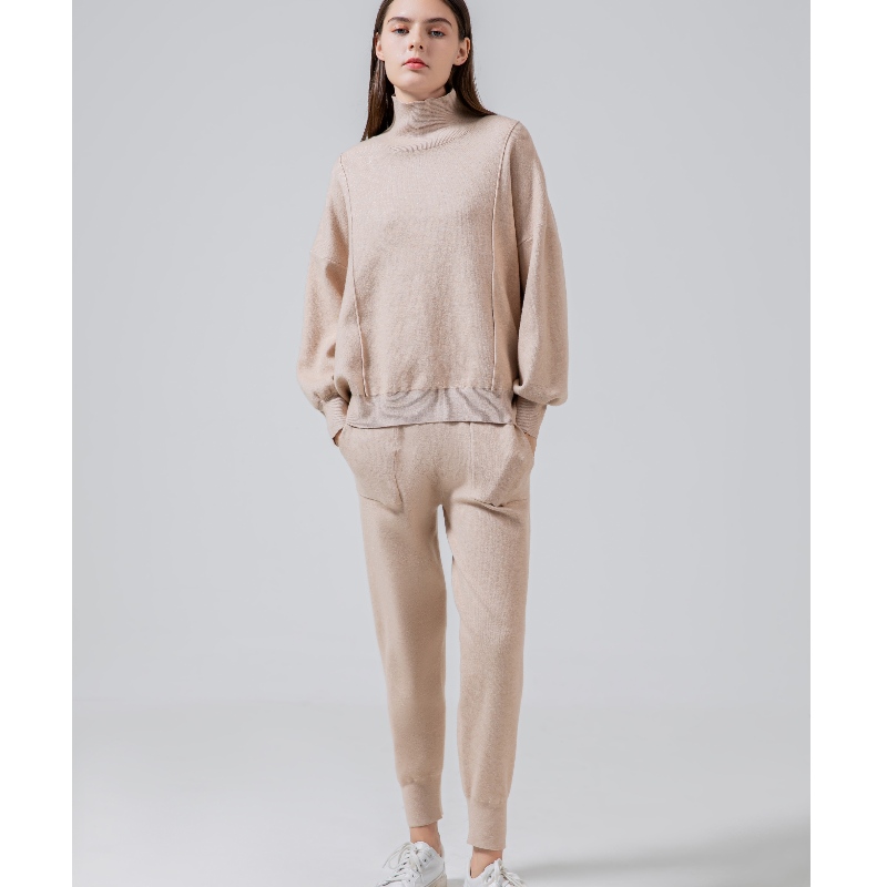 Příležitostné módní trend Všestranný pletený pletený vysoký krk dvoudílný oblek 68018n