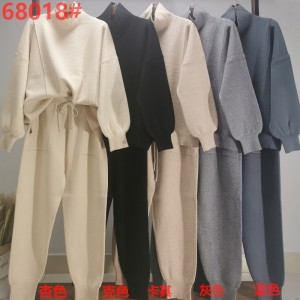 Příležitostné módní trend Všestranný pletený pletený vysoký krk dvoudílný oblek 68018n