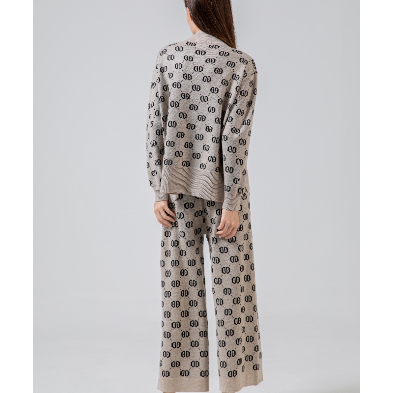Jednoduchý příležitostný módní trend dvoudílný pletený tiskový oblek 69001n