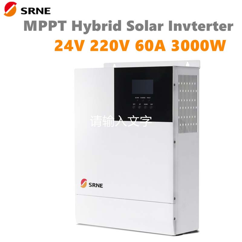 SRNE 3000W All-in-One MPPT Hybrid Solárnínabíjení měniče 24V 220VAC Pure Sine Wave 60A MAX PV 100V Off-mřížka měniče