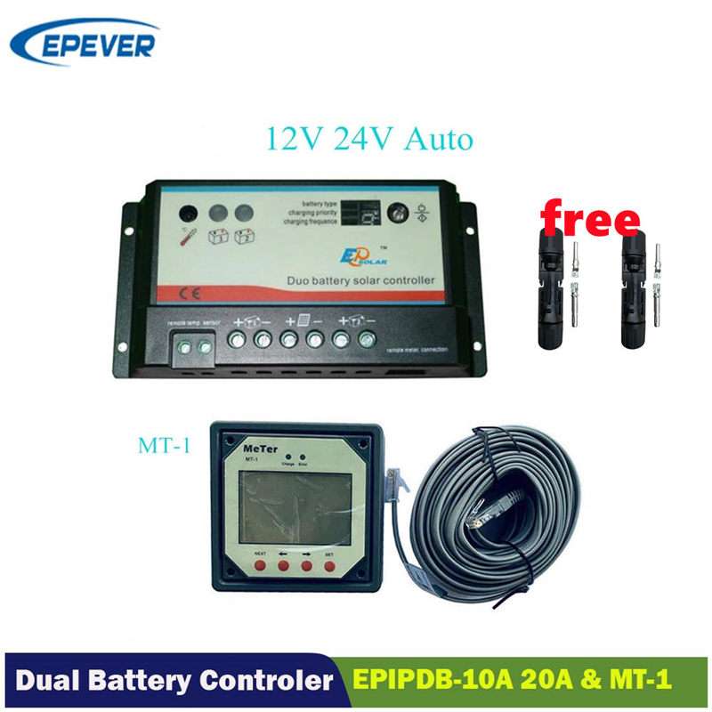 Epever Duální baterie Solárnínabíjecí regulátor 10A20A Duo-bateriový regulátor s dálkovým LCD Meter MT-1 Epsolar Epipdb-Com