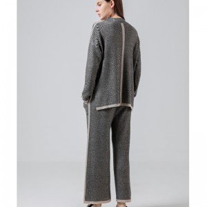 Módní příležitostné jednoduché vlněné prádlo pletené dva kusy s límcem sada 69055n