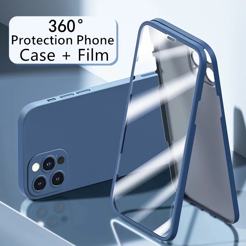 Nejnovější 360 celého telefonního pouzdra s obrazovkou Protector integrovaný kryt Skleněný film pro iPhone 12 Pro Max
