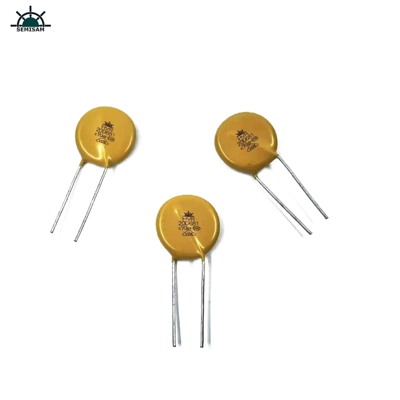Čína ODM Elektronika komponenty, žlutý MOV 20mm HVR20D681K Oxid zinečnatý Varistor pronapájecí zdroje