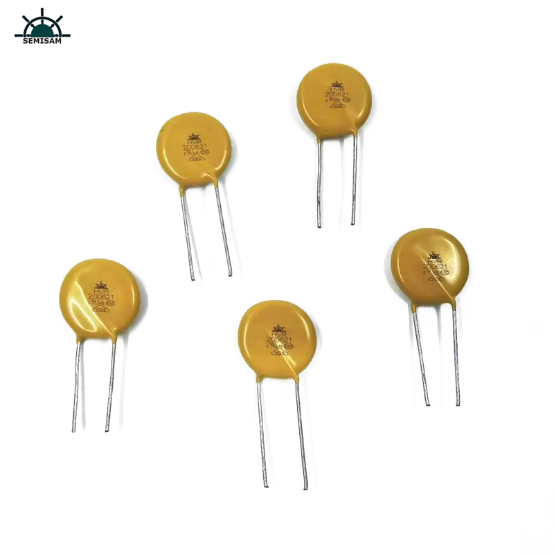Čína ODM Elektronika komponenty, žlutý MOV 20mm HVR20D621k Oxid zinečnatý Varistor pronapájecí zdroje