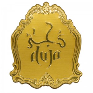 Kovový zlatý eloxovaný přizpůsobený hliníkový parfémnálepka