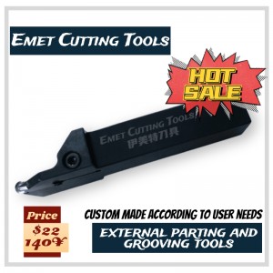 Nástroje pro řezání EMET, externí soustružnickénářadí, externí rozloučovací a drážkovénástroje, zejména pro obrábění kol, s použitím ISCAR GIDA80-40 INSERT, GHGR NL2525-8, GHGR NL2525-6
