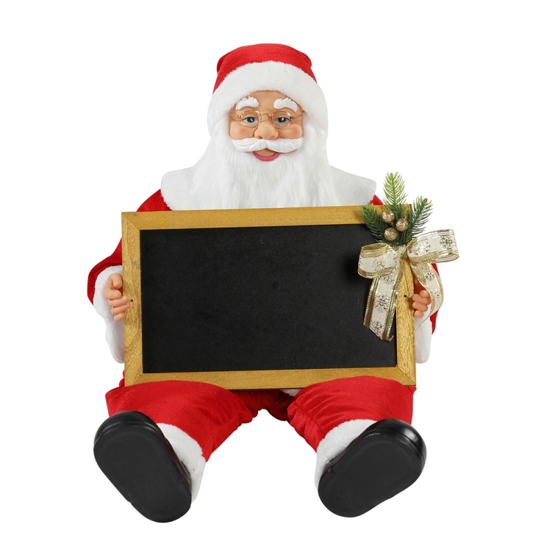 60cm Vánoční sedící Santa Claus s Blackboad Holiday Hudební Ornament Dekorace Figurka Collection Tradiční Vánoce
