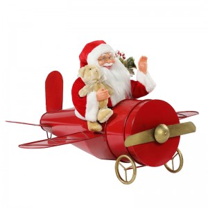 80cm vánoční hudební animovaný Santa Claus sedící červené letadlo dekorace figurka klasický svátek ornament dárky kolekce