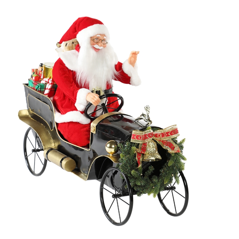 80 cm animované vánoční auto Santa Claus s osvětlením hudební ornament dekorace dovolená figurka kolekce tradiční vánoční