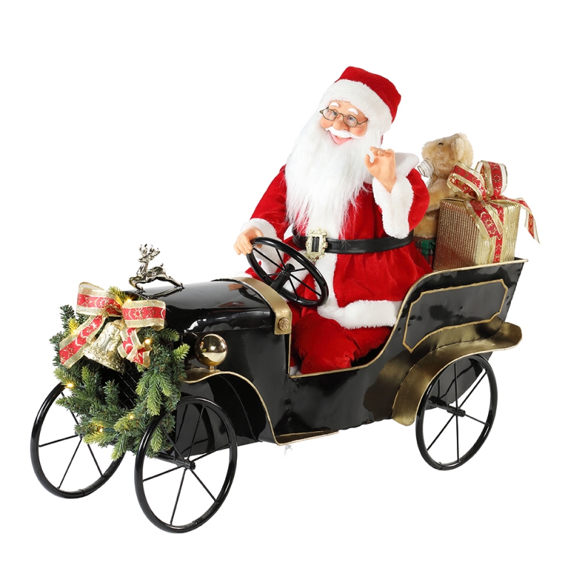 80 cm animované vánoční auto Santa Claus s osvětlením hudební ornament dekorace dovolená figurka kolekce tradiční vánoční