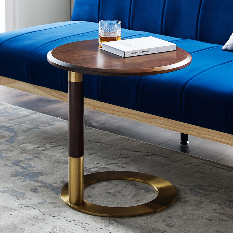 Obývací pokoj moderní kulatý boční stůl ořech horní znerezové oceli základna dřevěný stůl