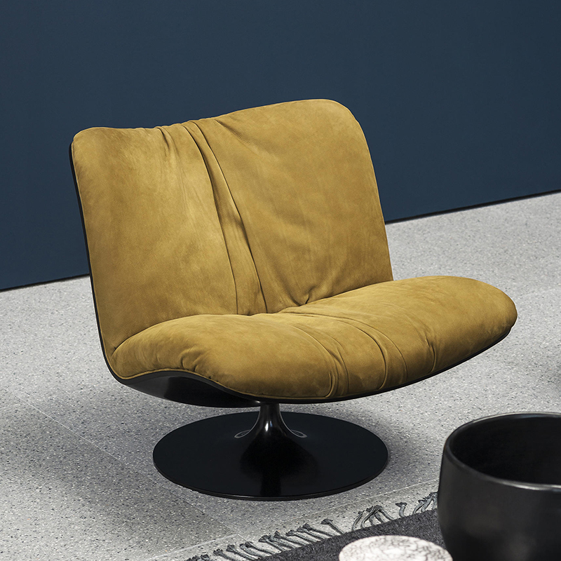 Italský minimalistický luxusnínávrhář sklolaminát moderní originální kožený salonek otočné akcent židle pro obývací pokoj