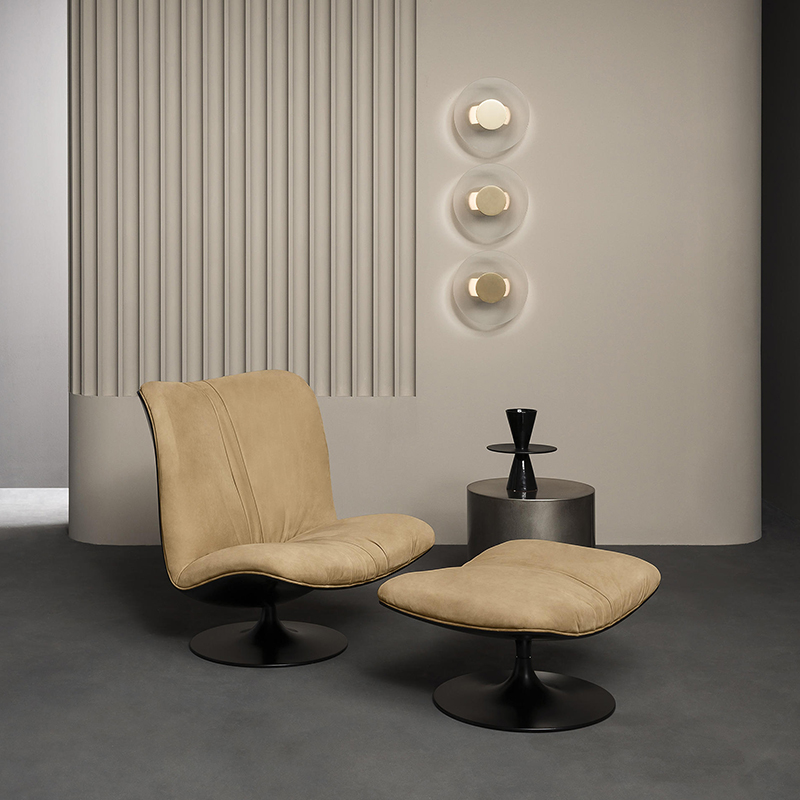 Italský minimalistický luxusnínávrhář sklolaminát moderní originální kožený salonek otočné akcent židle pro obývací pokoj