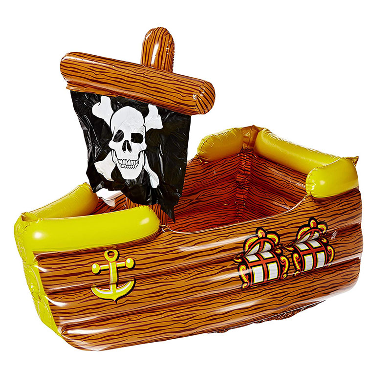 Nafukovací PVC hnědá a žlutá pirátská loď s příznakem crossbone, dekorativní strana pít chladnější hračku