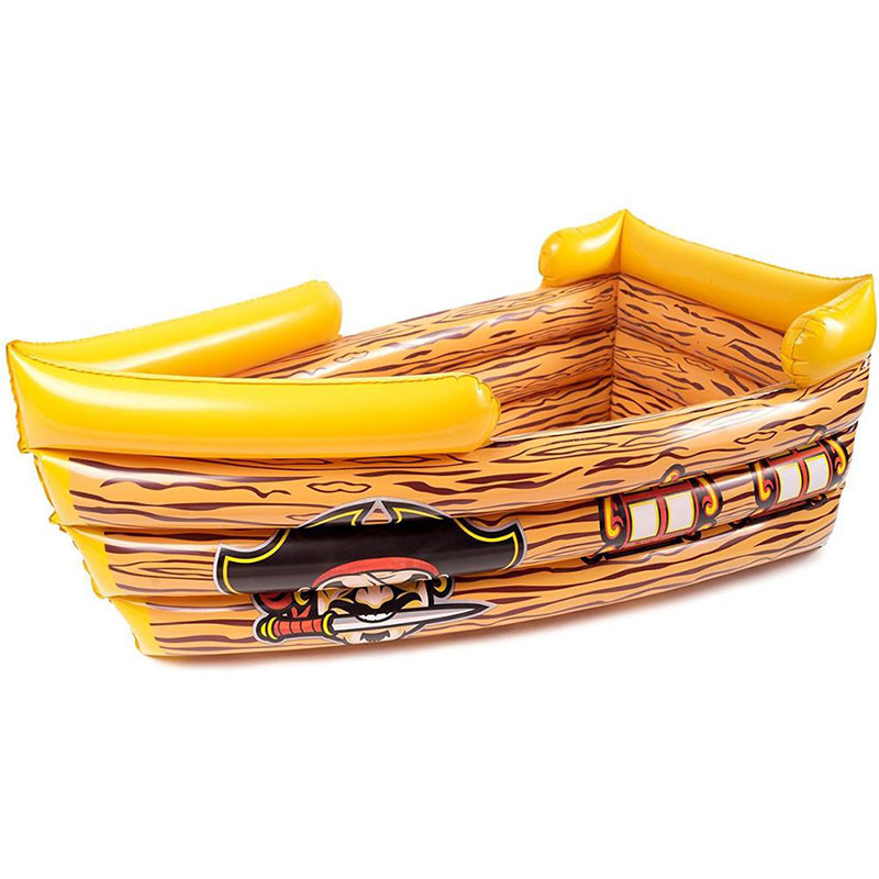 Nafukovací PVC hnědá a žlutá pirátská loď s příznakem crossbone, dekorativní strana pít chladnější hračku