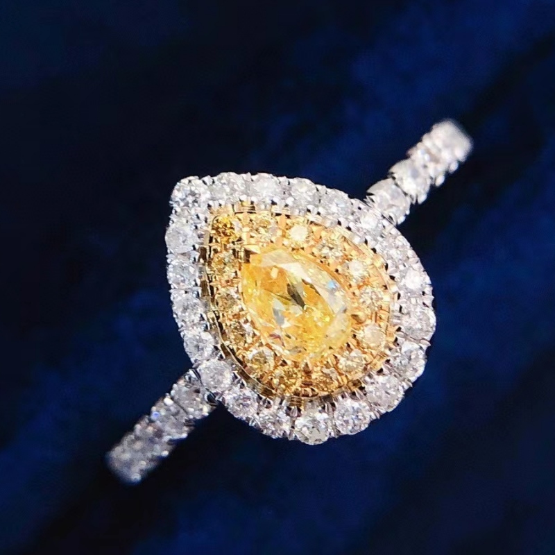 18K Solid Gold 0.65ct Vodní pokles žlutý Diamond Stone 1.9g Zásnubní prsten pro dívku