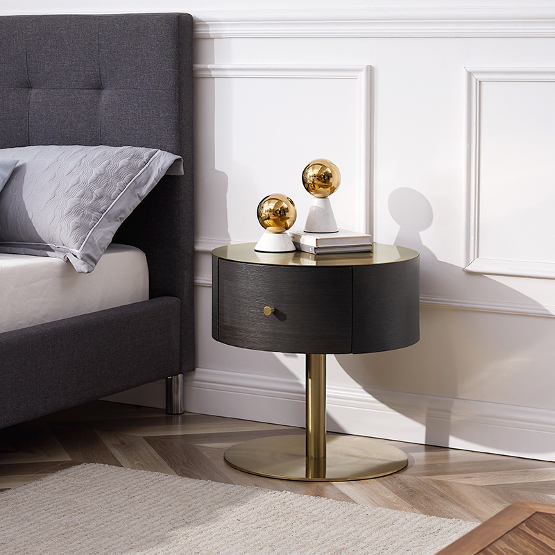 Dubová barva Zlatá kovovánerezová ocel Noční stojan Modern Luxury Ground Bedside Table