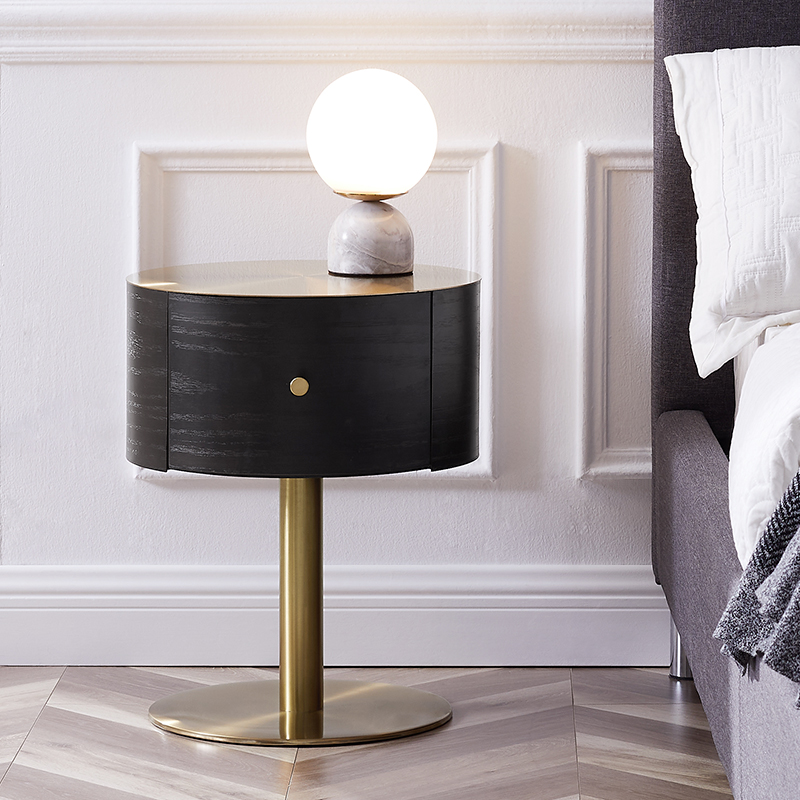 Dubová barva Zlatá kovovánerezová ocel Noční stojan Modern Luxury Ground Bedside Table