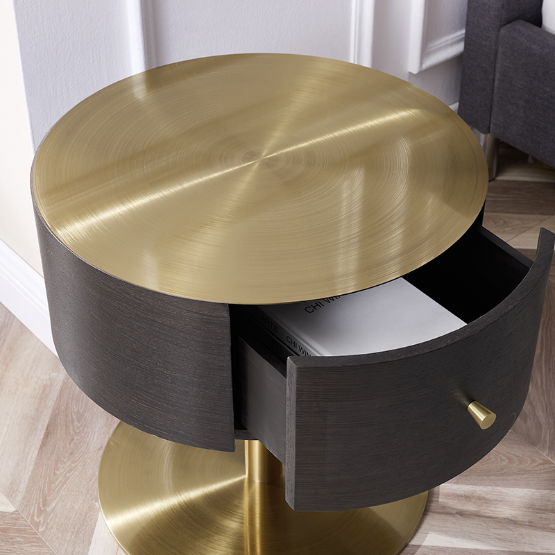 Dubová barva Zlatá kovovánerezová ocel Noční stojan Modern Luxury Ground Bedside Table