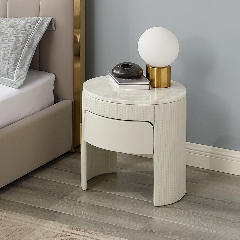 Evropský styl bílá kůže Moderní luxusnínoční stolek mramorovýnodový stolek kolo