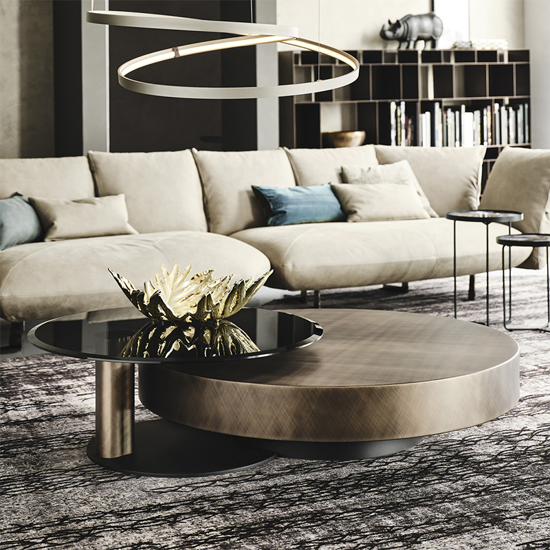 Italský design moderní rotující skleněná strana Tabel Gold Metal znerezové oceli Luxusní kulatý konferenční stolek