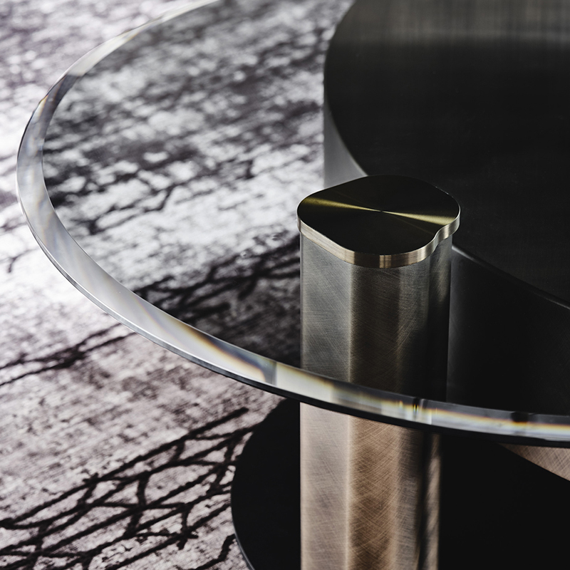 Italský design moderní rotující skleněná strana Tabel Gold Metal znerezové oceli Luxusní kulatý konferenční stolek