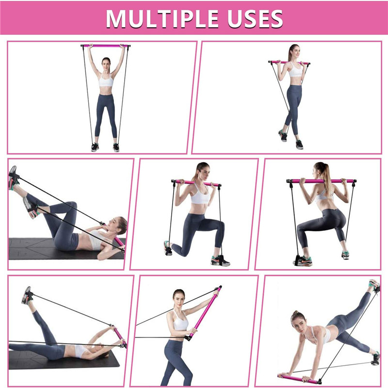 Sada baru Pilates, přenosná jóga cvičení Pilátová hůl s odolným pásmovým smyčkou, fitness vybavení