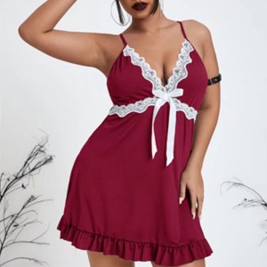 Ženy Sexynoční šatynoční košile Friled Slip Sleepwear Wine Sexy Nighthies Gerter spodní prádlo
