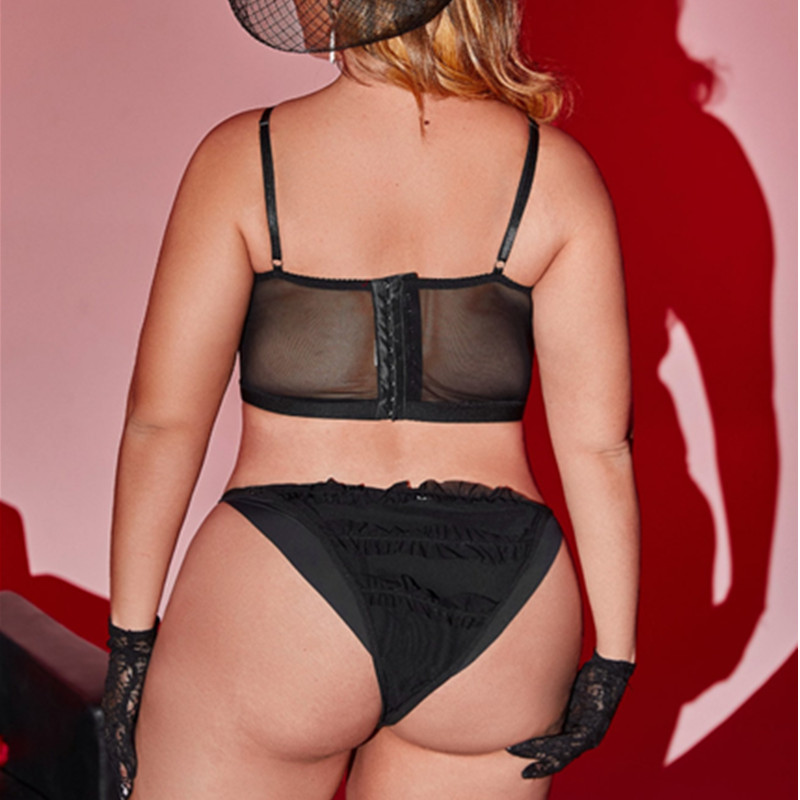 Rose Flower Decoration Hakes Sheer Mesh spodní prádlo s sexy tanga