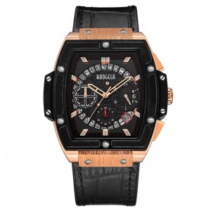 Baogela Brand Fashion Pánská sportovní vodotěsná kalendář zápěstí Watch Square Multifunktion Silicone Band Mens Watch 1703 Rose Black