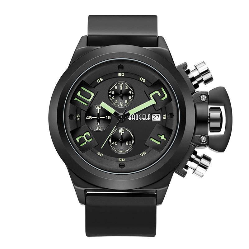 Baogela Chronograph Watch Top Brand Luxury Luminous Silicone Quartz zápěstí hodinky vojenské sportovní zápěstí pro muže 1606 zelená