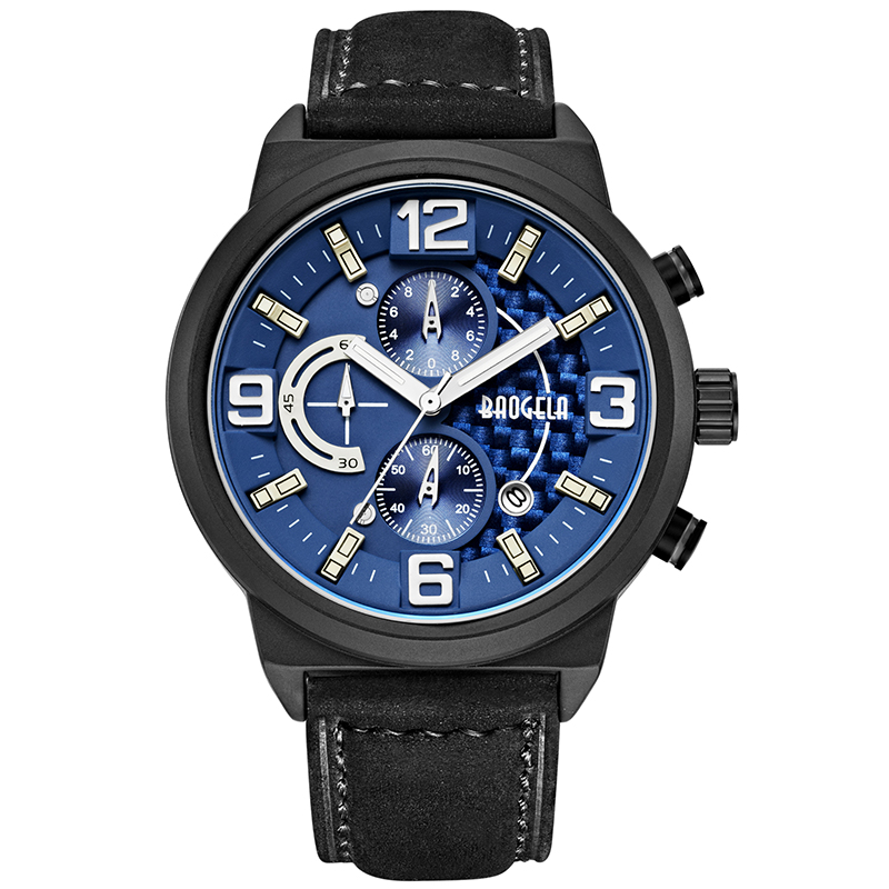 Baogela Men \\'s Black Sports Quartz Watch Leisure Fashion Analog Timening Watch Display Men \\'s Watch 1709 Black Blue
