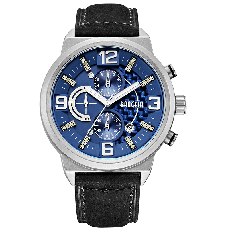 Baogela Men \\'s Black Sports Quartz Watch Leisure Fashion Analog Timening Watch Display Men \\'s Watch 1709 Black Blue