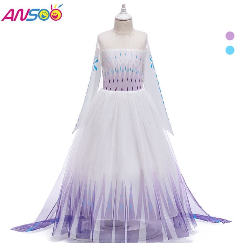 Ansoo Snow Queen 2 cosplay dívky šaty letní příležitostné síťové princezna oblékání party výkon 4-12 let děti elsa šaty