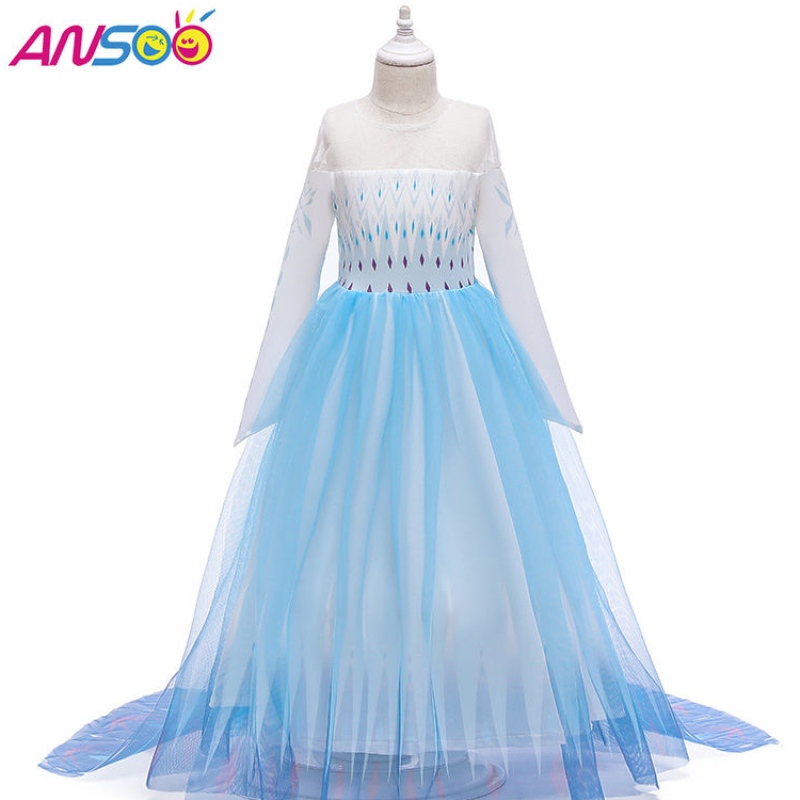 Ansoo Snow Queen 2 cosplay dívky šaty letní příležitostné síťové princezna oblékání party výkon 4-12 let děti elsa šaty