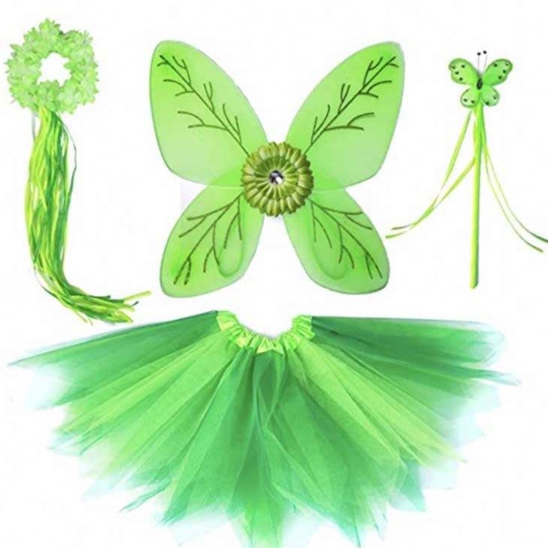 Batole Kid Halloween cosplaynarozeninové outfity Set Dancing Butterfly Green Fairy Wing Wing Tinker Bell Dress 2-10T HCTB-001