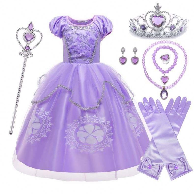 Fancy Party Purple Kids Puff Sleeve Princess Sofia Halloween kostým s příslušenstvím HCRS-005